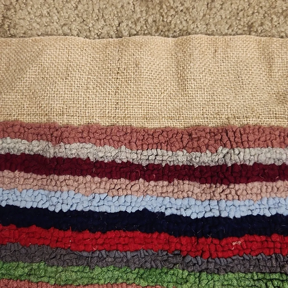 Colorful Striped and Floral Rug Antique Handmade Hooked Rug/pillow